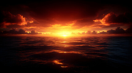 Obraz premium Fiery Sunset Over Ocean (1)