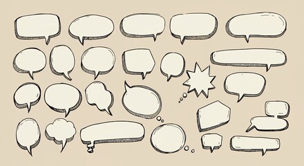  A collection of hand-drawn speech bubbles with sketchy, playful outlines, ideal for casual and artistic designs. The bubbles are casual and friendly, perfect for creative e-commerce use.