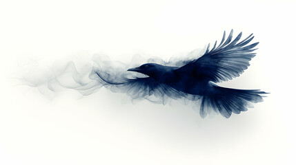 Flying bird, smoky background, abstract art