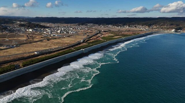 野田村・十府ヶ浦の防潮堤（空撮） - 岩手県九戸郡野田村,日本