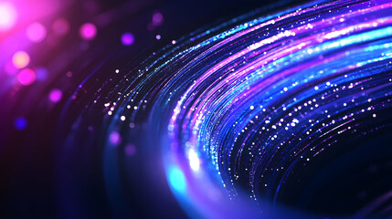 Obraz premium Flowing curves and particles 3D rendering, abstract blue modern background