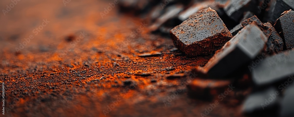 Poster weathering process idea. close-up view of gravel and sand with vibrant hues, illustrating natural te
