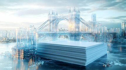 Frozen London Bridge, Cityscape, Blank Paper