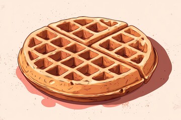 Crispy waffle illustration with warm golden hues, ideal for culinary advertising, bakery labels, and breakfast-themed content, in a traditional hand-drawn style