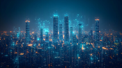 Obraz premium Futuristic City Skyline at Night