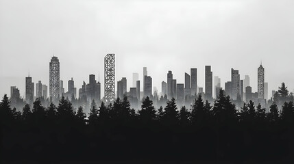 Obraz premium Futuristic City Skyline Through Trees