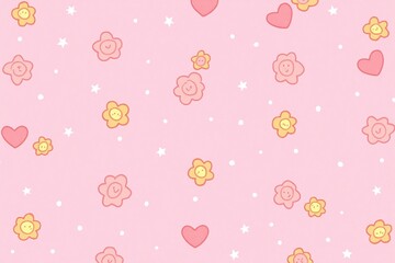 pink background with hearts and smiley faces