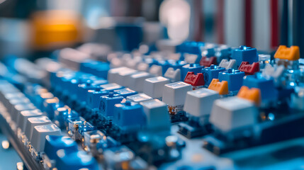 A detailed close-up of a mechanical gaming keyboard with custom keycaps and dynamic RGB effects.