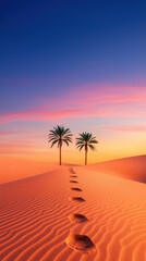 Idyllic Desert Landscape with Warm Hues and Distant Palms