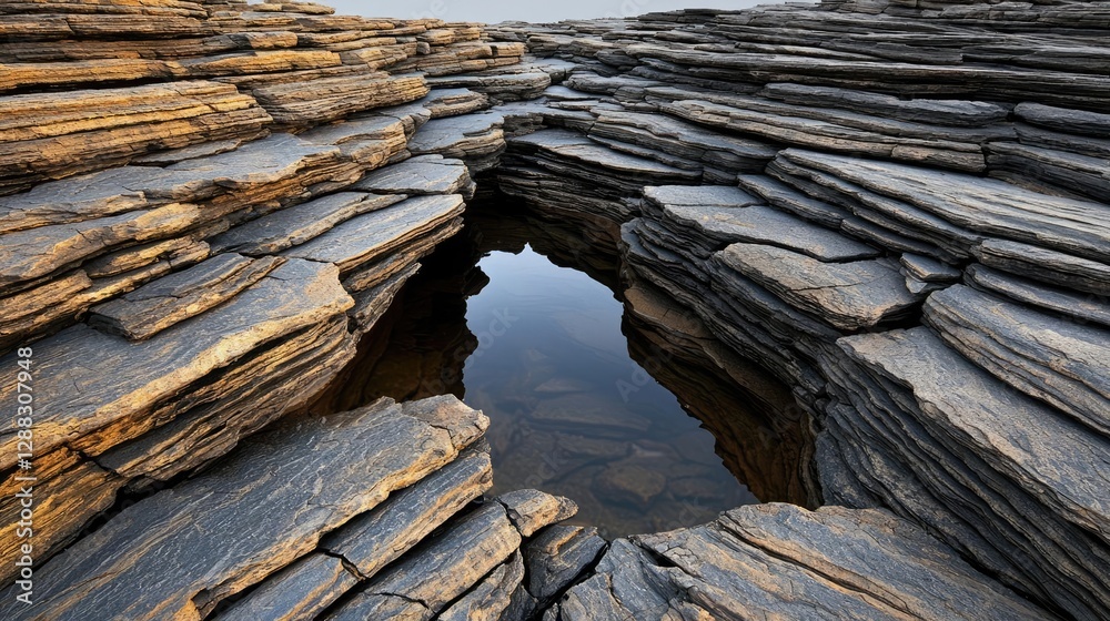 Poster weathering process idea. a scenic view of geological formations with a natural pool reflecting the s