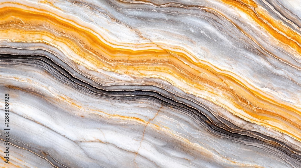 Poster Weathering process concept. Elegant onyx surface with vibrant yellow and gray patterns, perfect for design projects.
