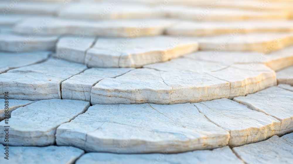 Poster Weathering process concept. Close-up of textured stone surfaces, showcasing layers and natural patterns in sunlight.
