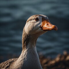 A goose captured from a low angle, making it look powerful and dignified.