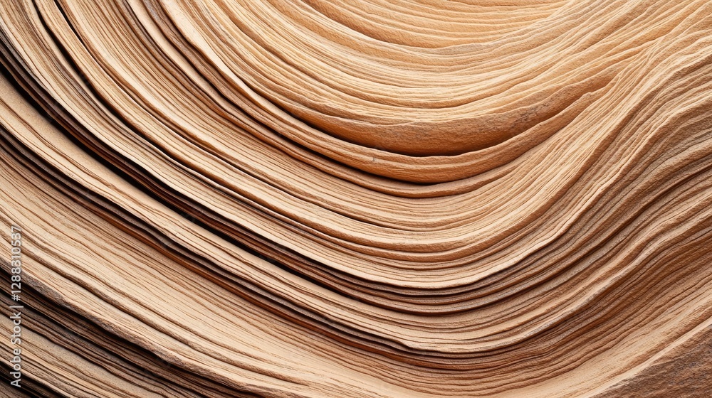 Poster Weathering process idea. Abstract texture of layered paper waves in warm beige tones for creative projects.
