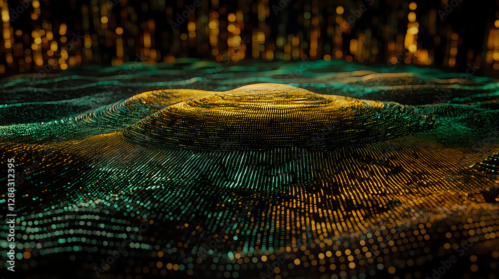 Aufkleber dynamic wave patterns digital landscape abstract art virtual environment aerial view data visualizat