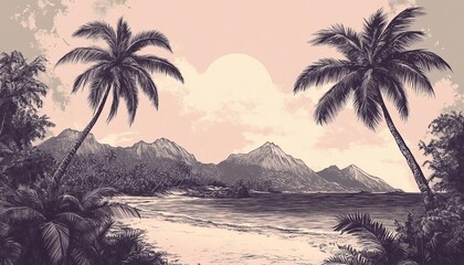 Obraz premium Vintage Paradise: A Timeless Tropical Escape