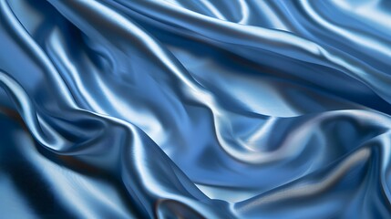Obraz premium Close-up of draped, shimmering blue satin fabric with soft folds and highlights, creating a luxurious and elegant texture.