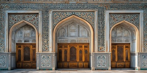 Dramatic Architectural Details of the Iconic Taj Mahal Mausoleum in Agra India