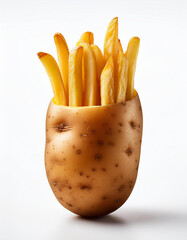 A Potato Fruit with French Fries Filling Isolated on White