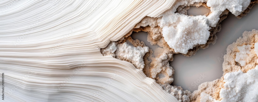 Poster Weathering process concept. A stunning view of layered rock formations with unique patterns and textures.