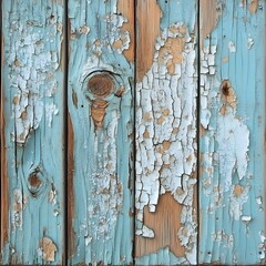 Weathered wooden planks with peeling blue paint reveal aged wood texture underneath, creating a rustic, grunge surface.