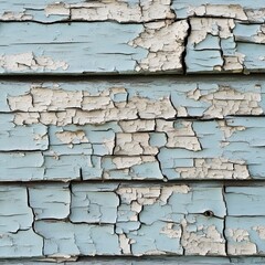 Close-up of weathered wood planks with cracked & peeling blue paint, revealing aged texture and rustic charm.