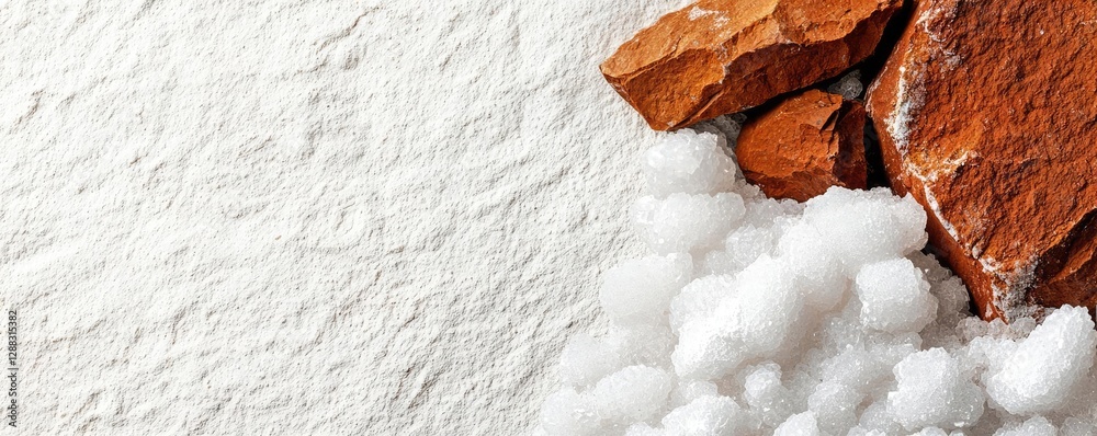 Poster weathering process concept. a close-up view of rock salt crystals showcasing texture and color contr