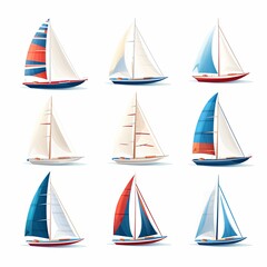 Fototapeta premium A Beautiful Collection of 9 Unique Illustrations of Sailboats in Various Scenic Designs