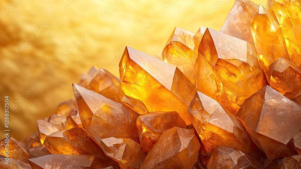 Poster weathering process concept. shimmering golden crystals with vibrant hues and intricate formations.