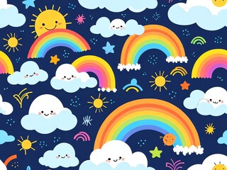 Joyful Rainbow and Clouds Pattern: A Whimsical Design