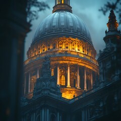 Majestic Architectural Detail of St Paul s Cathedral in London England Showcasing Spiritual Grandeur