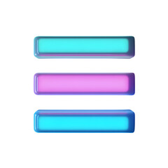 Fototapeta premium Glowing 3D neon bars in cyan, purple, and blue, arranged in a minimalistic and futuristic style on a transparant background