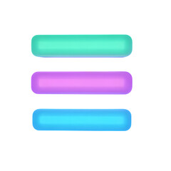Glowing 3D neon bars in cyan, purple, and blue, arranged in a minimalistic and futuristic style on a transparant background