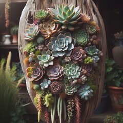 Vertical Succulent Garden on Driftwood Mounting a variety of suc