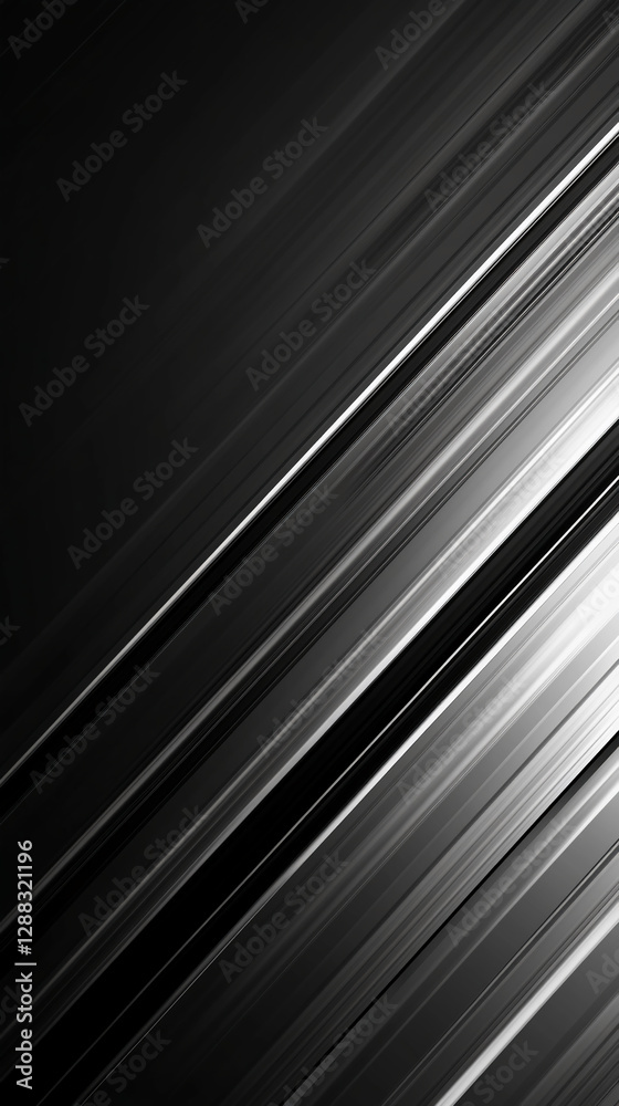 Poster A dynamic black and white abstract background with diagonal lines and motion blur, symbolizing speed, modernity, and high-tech innovation, ideal for futuristic design concepts.
