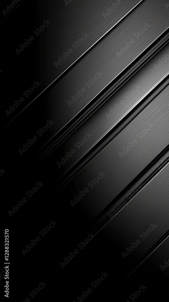Poster An abstract composition of black and gray diagonal surfaces with sleek lines, creating a minimalist and modern design that symbolizes elegance, sophistication, and simplicity.