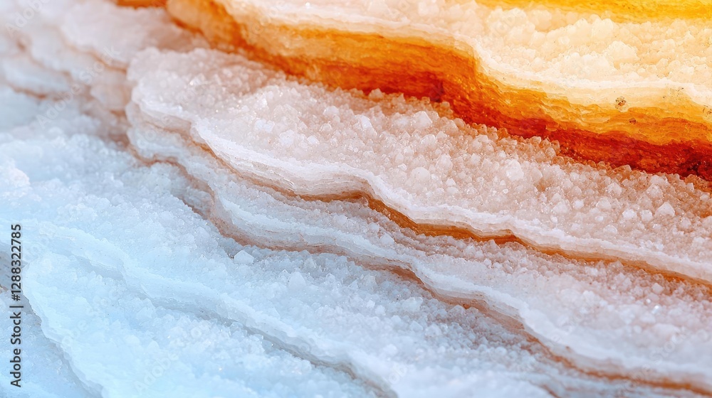 Poster Weathering process concept. Beautifully layered salt formations showcasing unique textures and colors.
