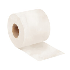 Toilet paper roll of different shapes. Watercolor illustration. Paper towel, isolated on white background. Cleaning, toilet room design and home interior theme