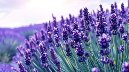 Obraz premium Close-up view of a Provence lavender field illustrated in impressionistic style
