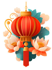 Chinese style red lantern combination material, Spring Festival New Year festival concept illustration