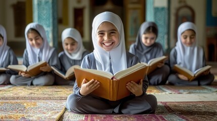 Inspiring reading session of young girls cultural center educational activity bright environment engaging viewpoint