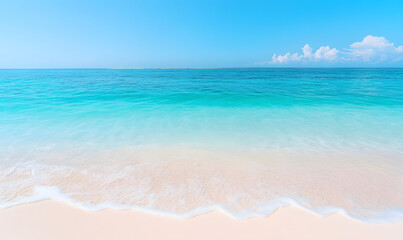 Fototapeta premium A breathtaking view of a turquoise sea meeting a pristine white sandy beach, Generative AI