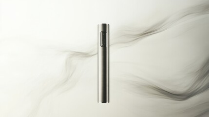Naklejka premium A vaping device with a brushed metal finish on a soft gray background. Featuring clean lines and vapor trails