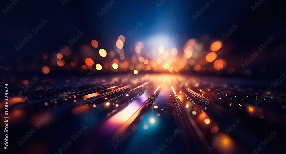 Fototapete abstract blurry lights of orange and blue create a dynamic and futuristic scene. streaks of light an