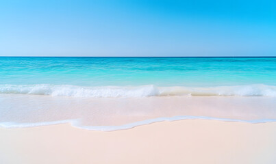 Fototapeta premium A breathtaking view of a turquoise sea meeting a pristine white sandy beach, Generative AI