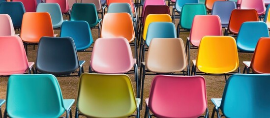 Fototapeta premium Vibrant Array of Colorful Chairs: A Spectrum of Hues