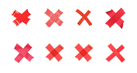 Fototapeta premium A realistic red adhesive tape with a torn edge, presented on a transparent PNG background. Ideal for design projects, scrapbooking, creative collages, and digital art with a raw, DIY aesthetic.