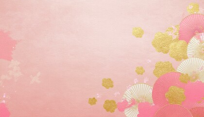 和柄、和風、春イメージの背景素材（桃色、金）