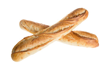 french baguette in cross two double bread on png isolated transparent background
