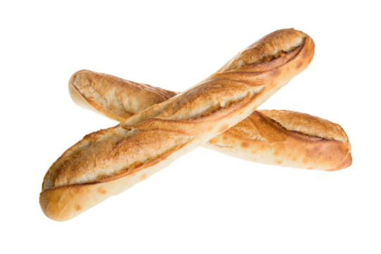 french baguette in cross two double bread on png isolated transparent background